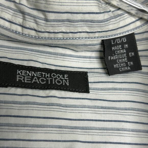Kenneth Cole Reaction Shirt-‎ Large-embroidered floral button down striped blue - Picture 5 of 7